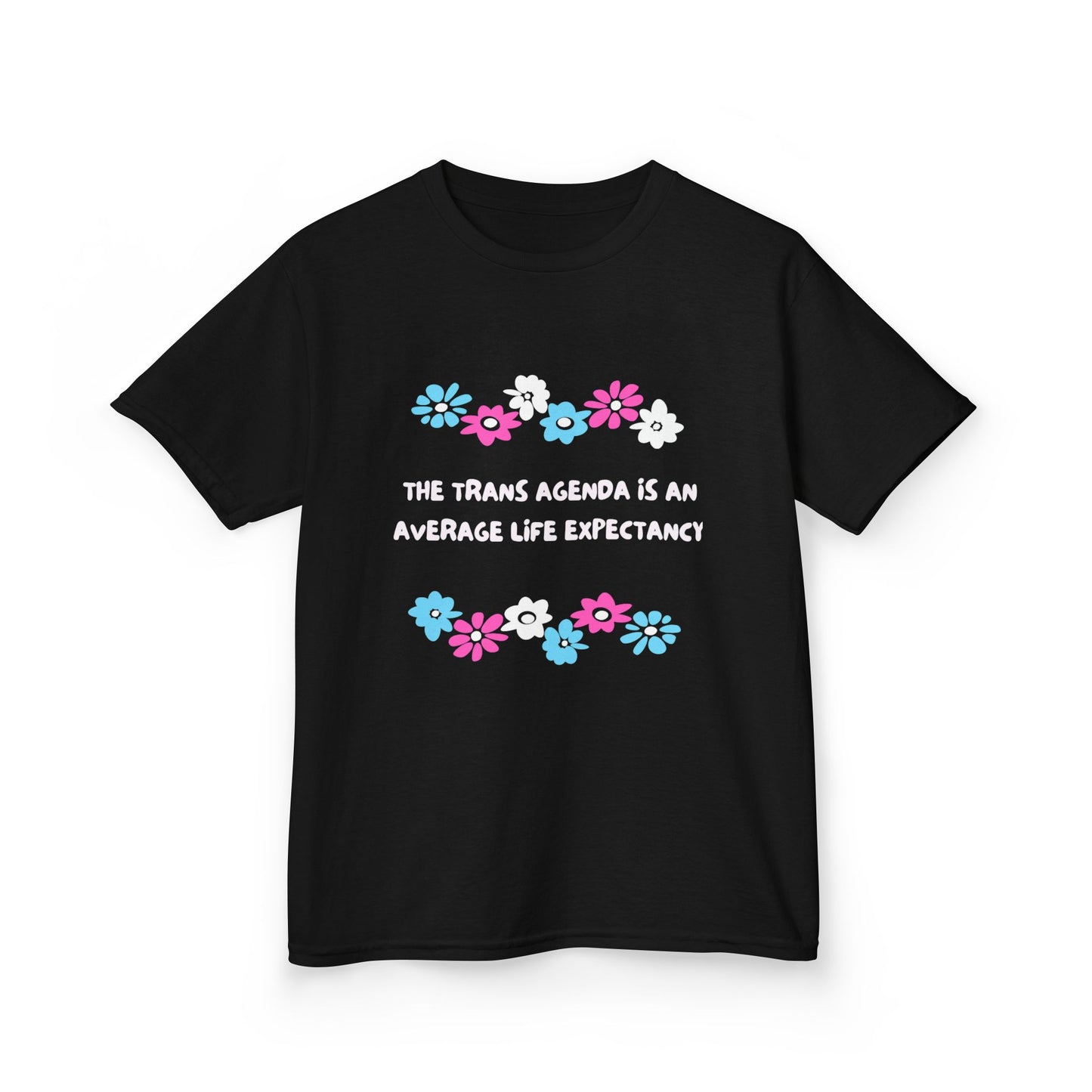 Kids Heavy Cotton™ Tee - 'The Trans Agenda Is An Average Life Expectancy' Floral Design