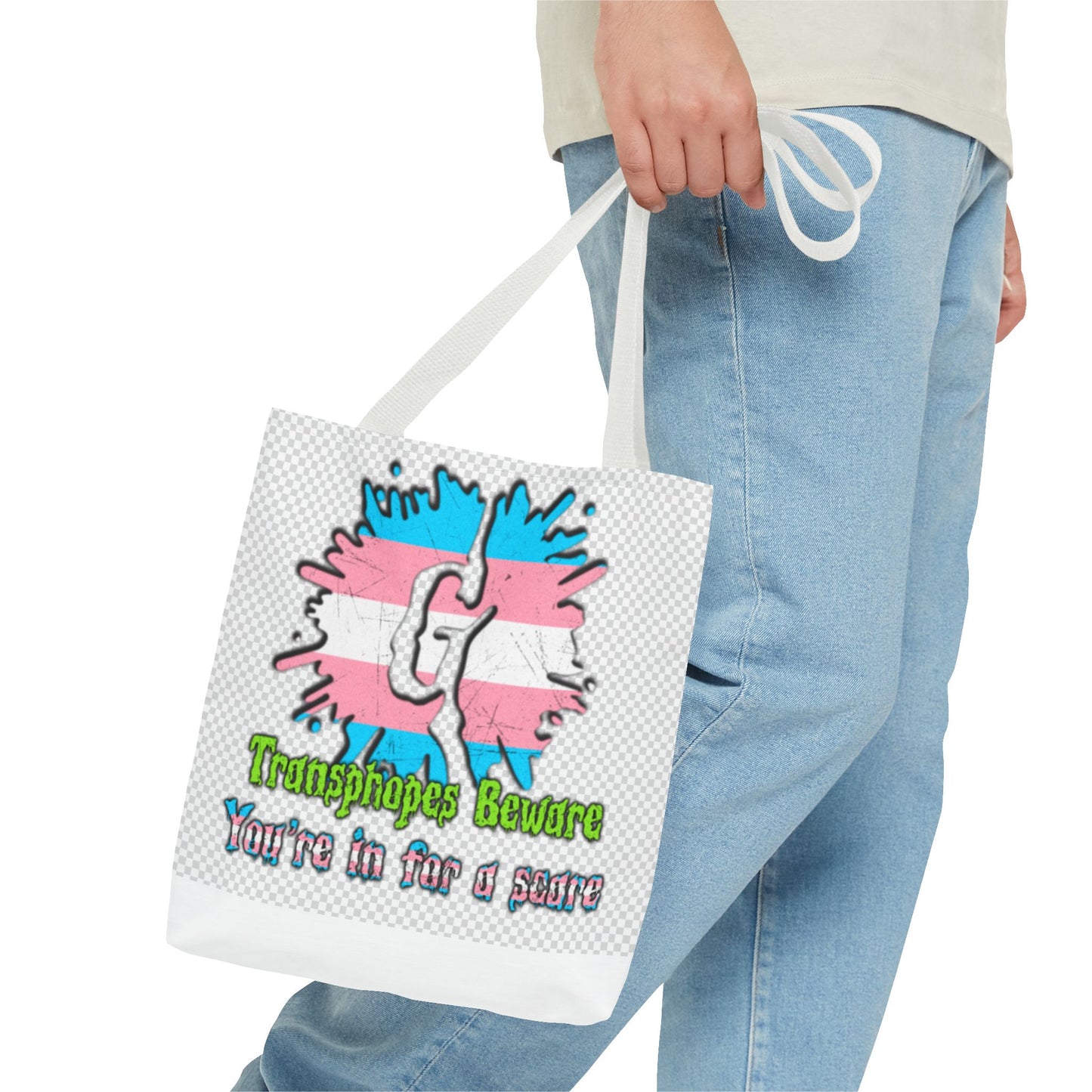 Transgender Awareness Tote Bag - 'Transphobes Beware, You’re in for a Scare' Design