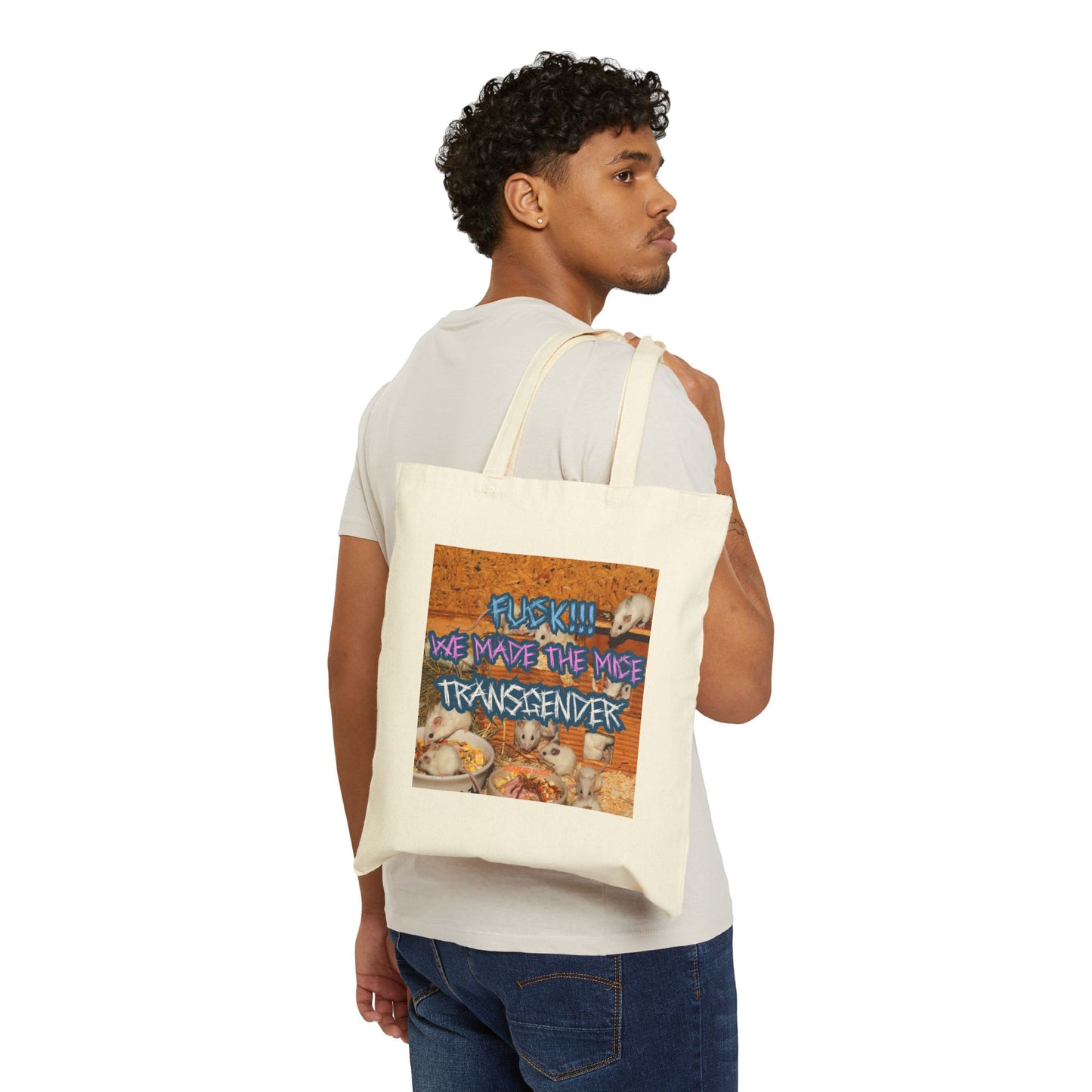 Cotton Canvas Tote Bag - "F***!!! We Made the Mice Transgender"