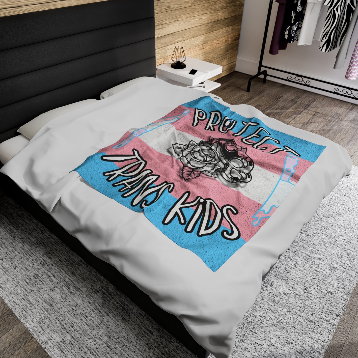 Protect Trans Kids Velveteen Plush Blanket for Comfort & Advocacy