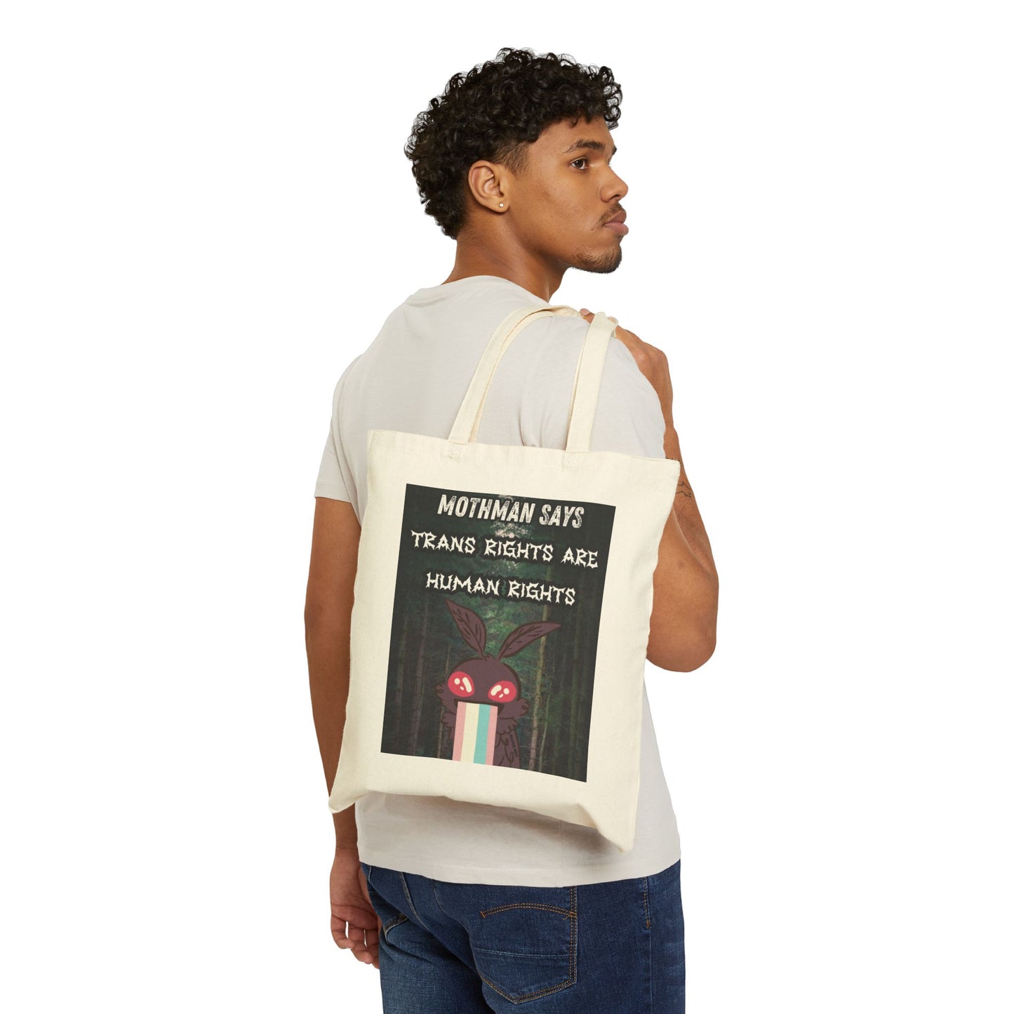 Mothman Says Tote Bag - Trans Rights Are Human Rights | Eco-Friendly Cotton Canvas Bag