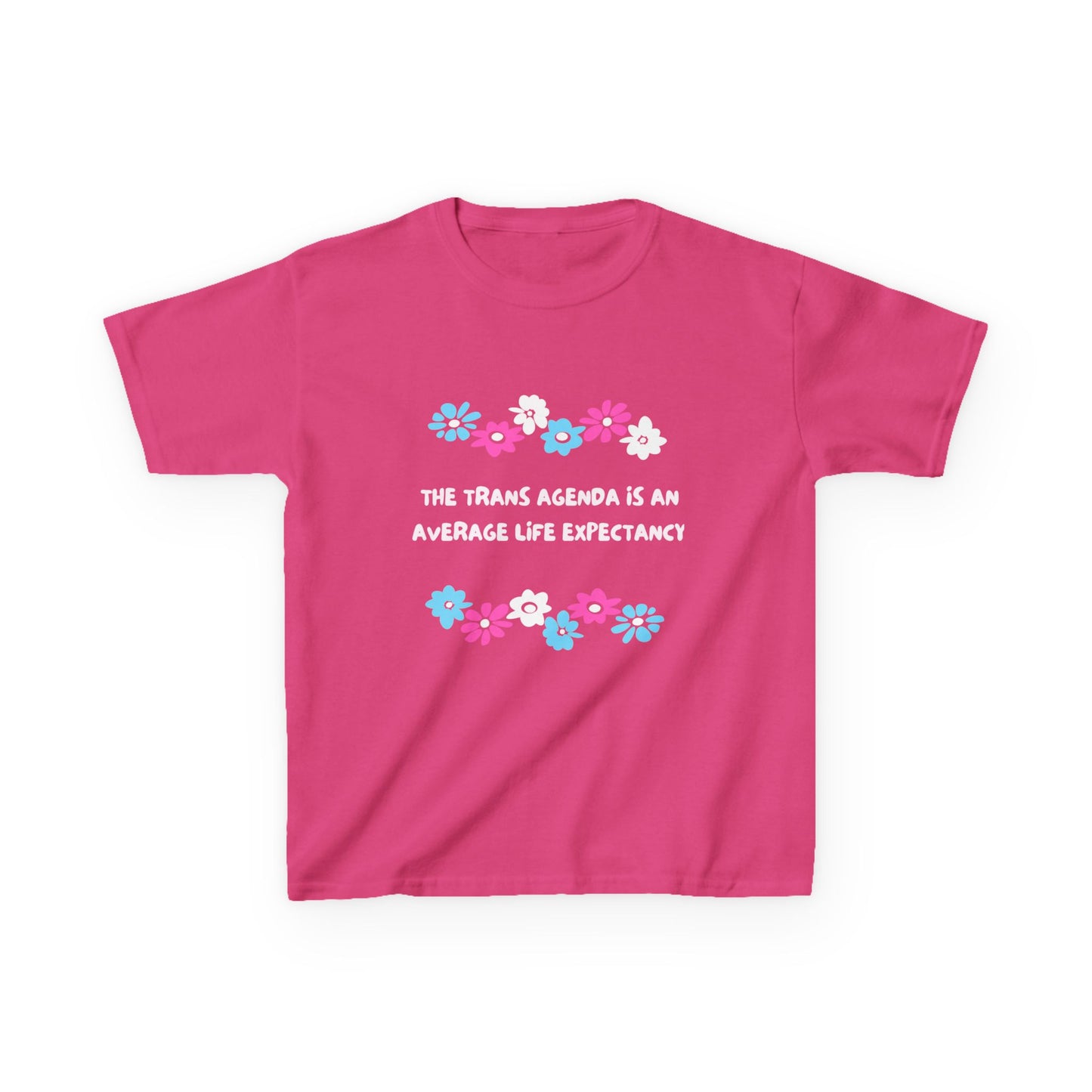 Kids Heavy Cotton™ Tee - 'The Trans Agenda Is An Average Life Expectancy' Floral Design