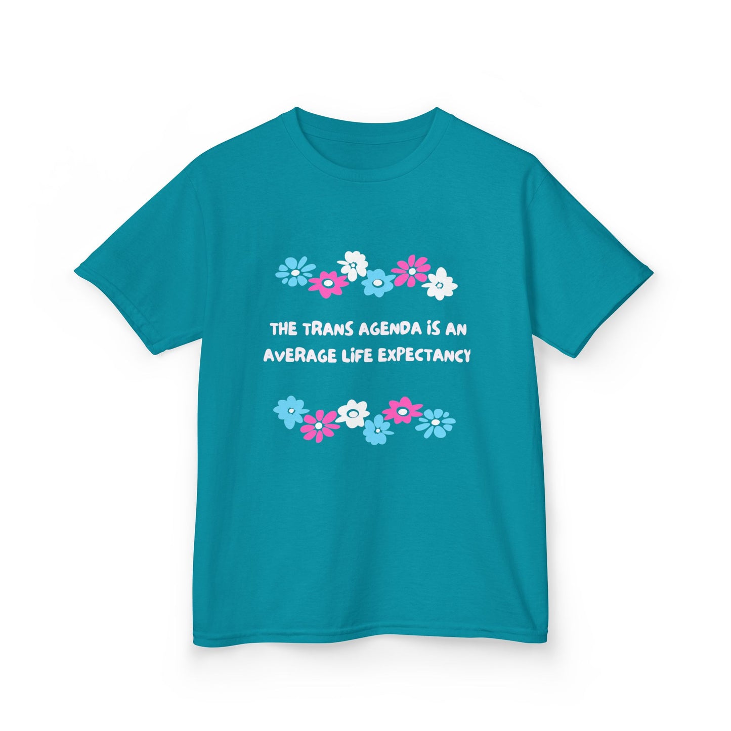 Kids Heavy Cotton™ Tee - 'The Trans Agenda Is An Average Life Expectancy' Floral Design