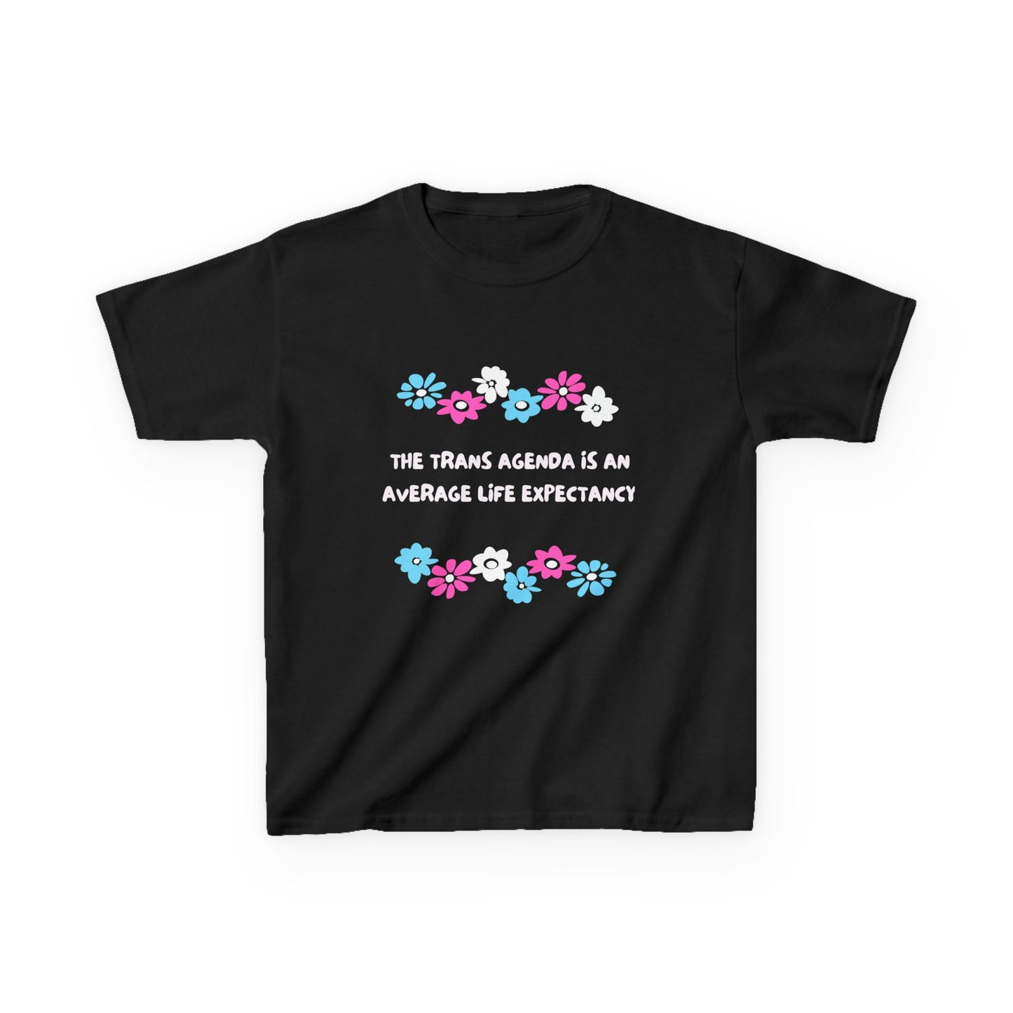 Kids Heavy Cotton™ Tee - 'The Trans Agenda Is An Average Life Expectancy' Floral Design