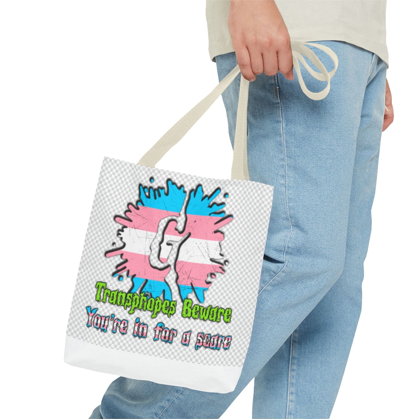 Transgender Awareness Tote Bag - 'Transphobes Beware, You’re in for a Scare' Design