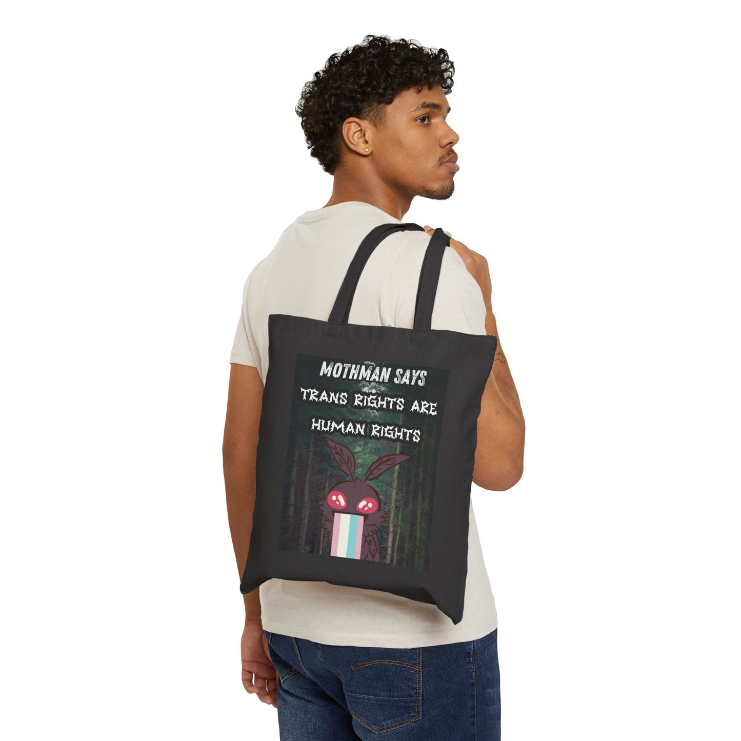 Mothman Says Tote Bag - Trans Rights Are Human Rights | Eco-Friendly Cotton Canvas Bag