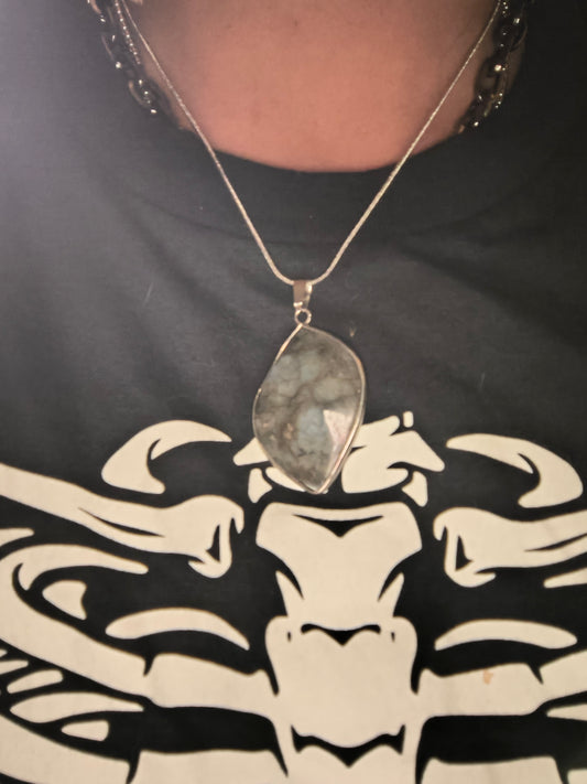 Rainbow moonstone w/ sterling silver chain